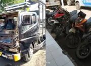 Hindari Penyeberang Jalan, Truk Ayam Tabrak Enam Motor Parkir di Jombang