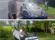 Hilang Kendali, Porsche Tabrak Toyota Rush Hingga Terbalik di Tol Sidoarjo – Enam Orang Luka-Luka