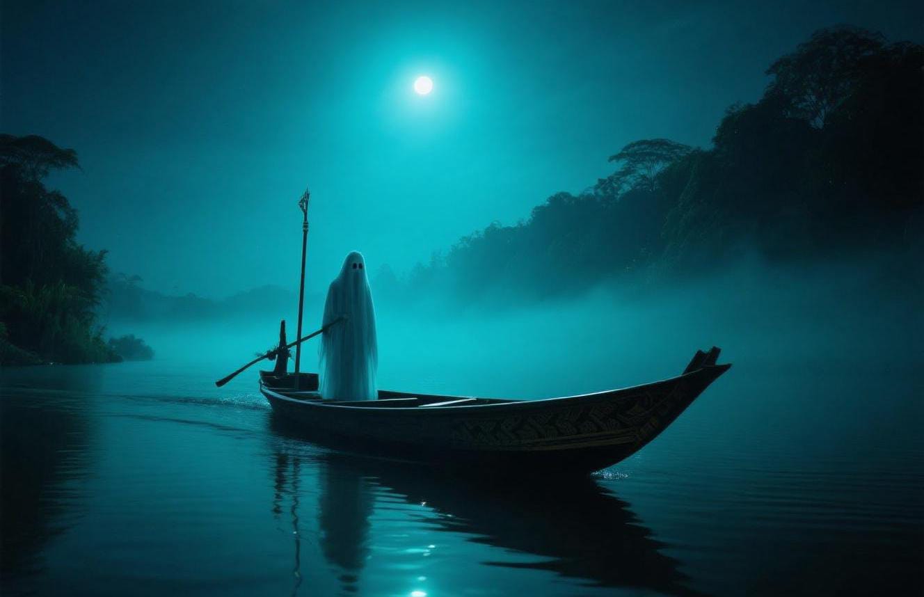Ilustrasi penampakan hantu sungai "jukung".