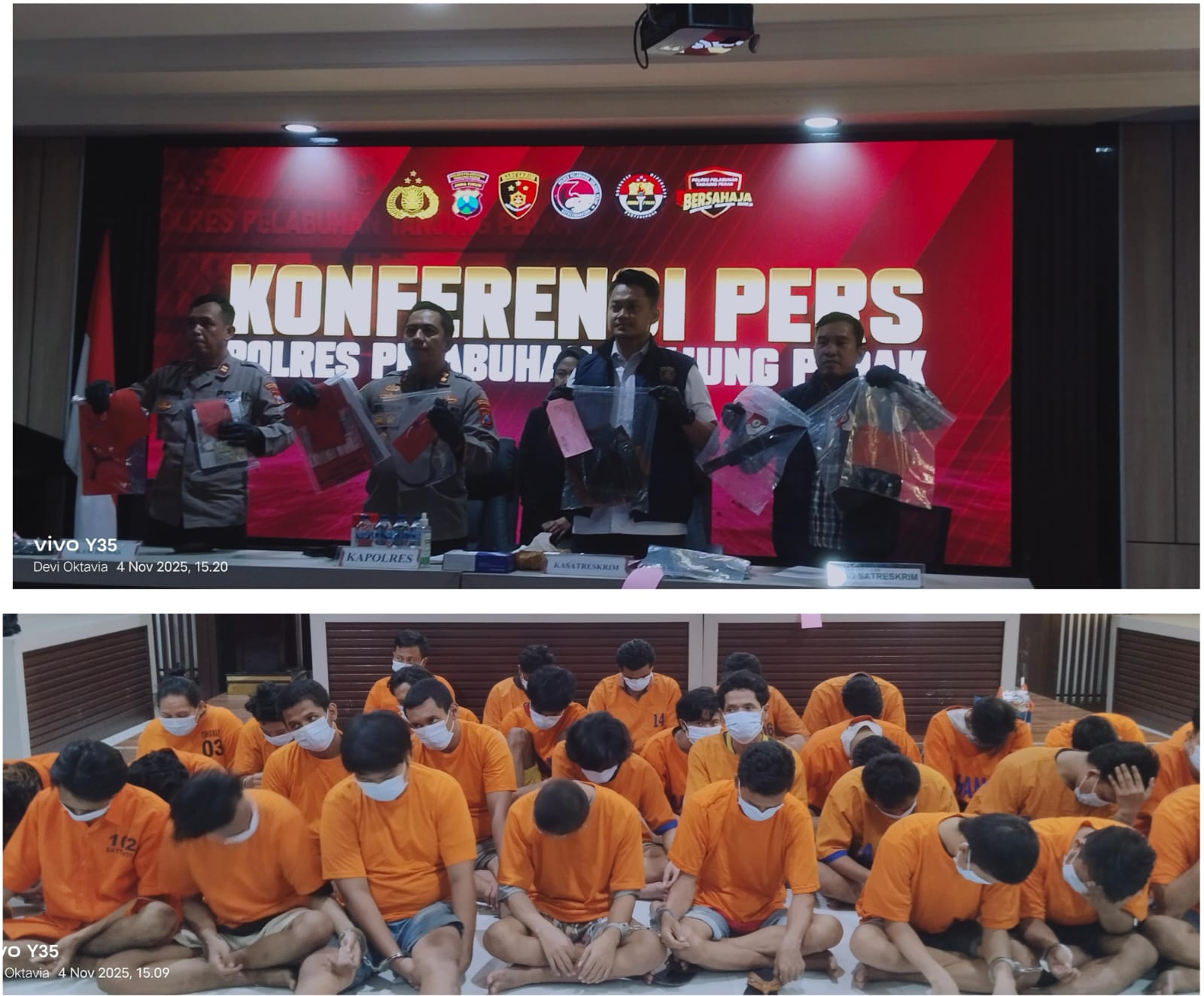 Anggota Satreskrim Polres Tanjung Perak tunjukkan hasil operasi sikat Semeru.