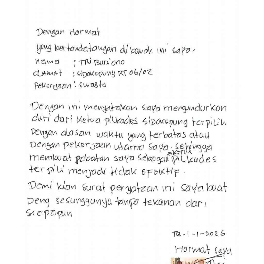 Diduga Dapat Intimidasi, Ketua Panitia Pilkades Sidokepung Buduran Mundur dari Jabatan