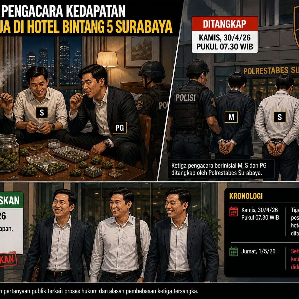 Tiga Pengacara Surabaya Pesta Ganja di Hotel Bintang 5, Ditangkap Pagi Esoknya Diduga Dilepas