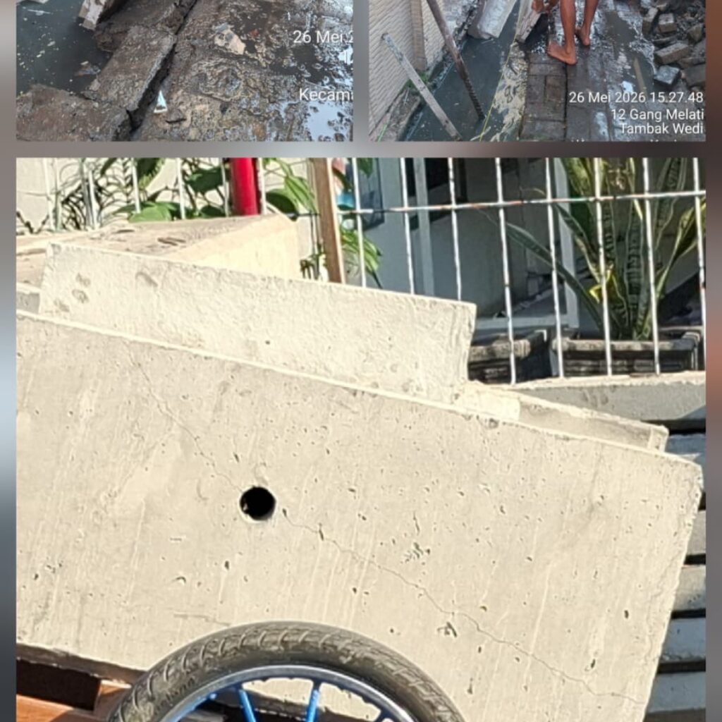 Proyek U-Ditch Tambak Wedi 12a dalam Diduga Amburadul Beton Retak Dipasang di Saluran Penuh Air, Papan Proyek Tidak ada