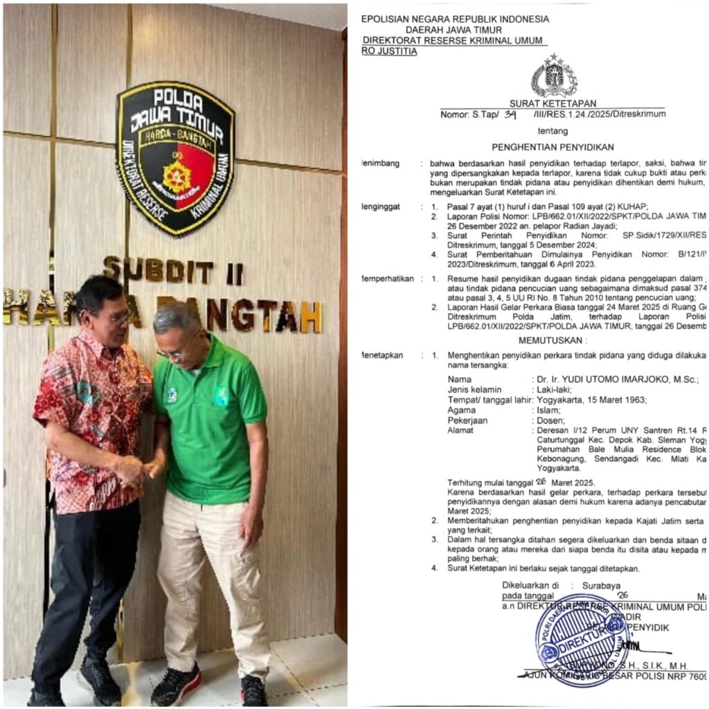 Perkara Dr. Yudi Utomo Imarjoko Resmi Berakhir, Polda Jatim Hentikan Penyidikan Setelah Kesepakatan Damai