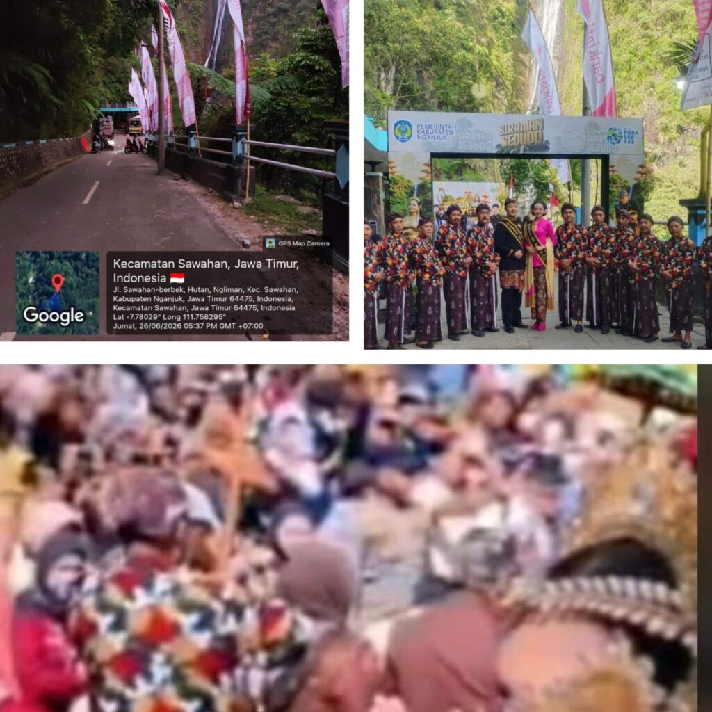 Giat Siraman Sedudo Disporabudpar Nganjuk diwarnai puluhan stand banner Bank Jatim,pesanan sponsorkah??